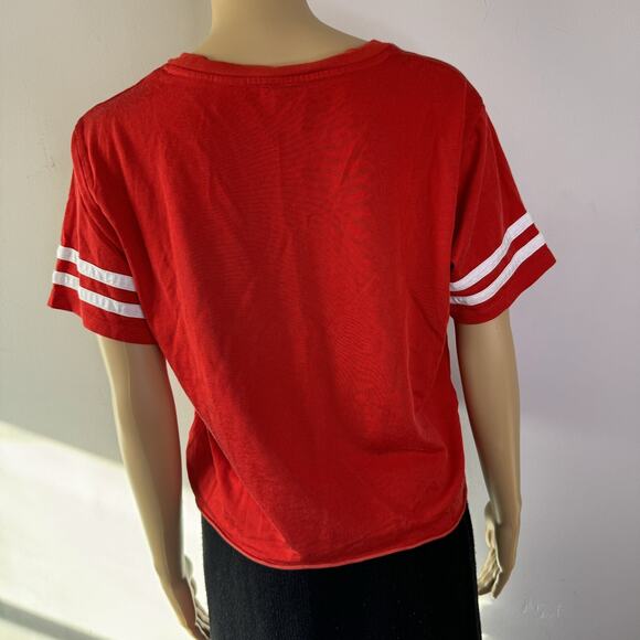 Vintage 90s LEVI’S Red Ringer Crop Top Stretch T Shirt Jersey Tee Grunge Y2K M - Picture 2 of 8